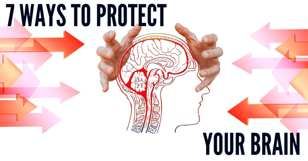 hands protecting image of brain, arrows pointing towards hands, 7 Ways to Protect Your Brain